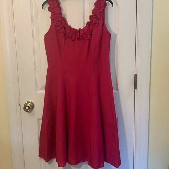 JESSICA HOWARD SLEEVELESS DRESS FIT AND FLARE WITH FABRIC FLOWERS AT SCOOP NECK - Picture 1 of 12